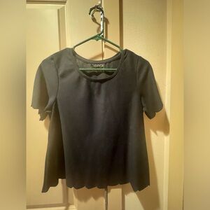 Black Topshop shirt with scalloped edges.